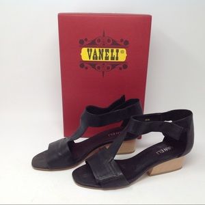 Vaneli black leather low heel block sandal